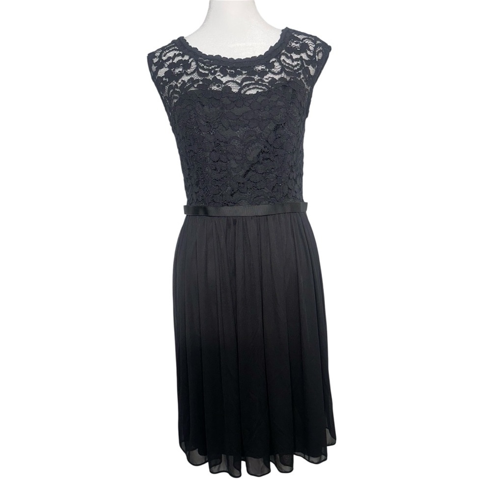 David's Bridal Black Lace Chiffon Midi Dress Sz 6 Whimsigoth‎ Gothcore Formal